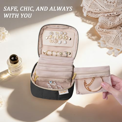 KarSyon Travel Jewelry Case Organizer Boxes with 8 Velvet Zipper Pouches - color: Black, size: Small