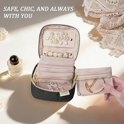 KarSyon Travel Jewelry Case Organizer Boxes with 8 Velvet Zipper Pouches - color: Black, size: Small