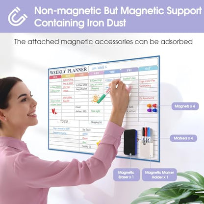MaxGear Weekly Dry Erase Calendar Whiteboard for Wall 24 x 16 Inch - size: 24" x 16" Weekly