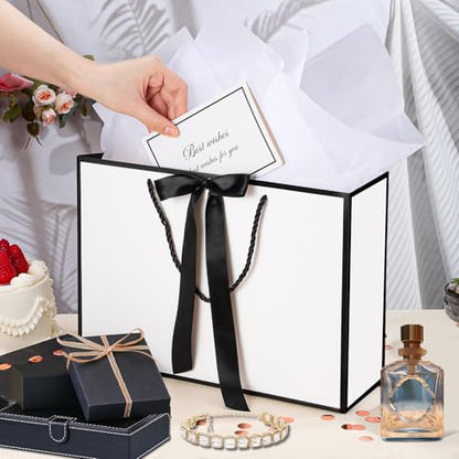 woric 2 Pcs White Gift Bags, 14" Medium Wedding Gift Bag with Tissue Paper - color: White with Black Edge
