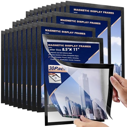30 Pcs Magnetic Signs Holder, for 8.5" x 11" Letter, Sturdy PVC Magnet Document Holder, Magnet Picture Poster Frame, Can Self-Adhesive Wall/Door/Window or Magnetic for Refrigerator - size: 30 Pcs- 8.5"×11"