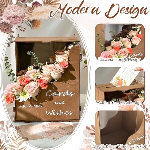 OurWarm Wedding Card Box with Wave Flower Trough, Gift Card Box for Wedding - color: Brown