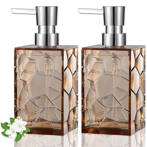 Acrylic Pump Bottle Refillable Soap Dispenser 10oz 2 Pack Light Brown - color: Clear Light Brown, size: 2 Pack