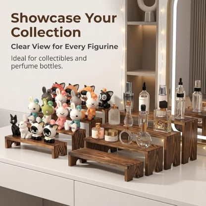 FUSHITON 8Pcs Wooden Display Risers Set, Solid Wood Tiered Stand for Perfumes, Jewellery, Collectibles, Cosmetics, Cupcakes and Party Food Display