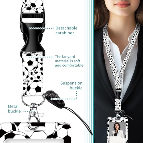 Retractable ID Badge Holder with Breakaway Lanyard - Adjustable Clip for Nurse, Teacher & Office Staff Gift (Cute Football) - color: Cute Football
