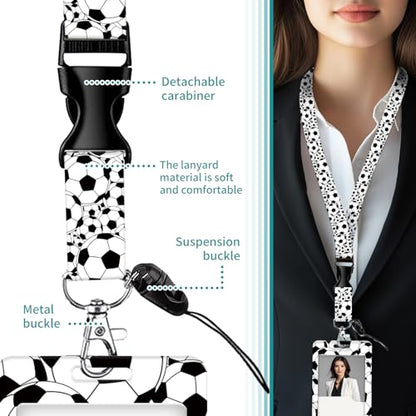Retractable ID Badge Holder with Breakaway Lanyard - Adjustable Clip for Nurse, Teacher & Office Staff Gift (Cute Football) - color: Cute Football