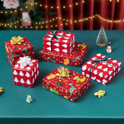 WERNNSAI Dinosaur Christmas Wrapping Paper Jumbo Roll 33 ft Cute Dino Kids - color: Christmas Dinosaur A