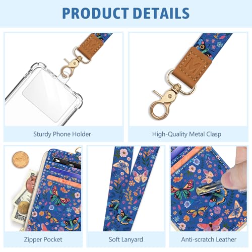 Flowers Butterfly Lanyard Wallet with ID Badge Holder, Small RFID Keychain - color: Butterfly Flower
