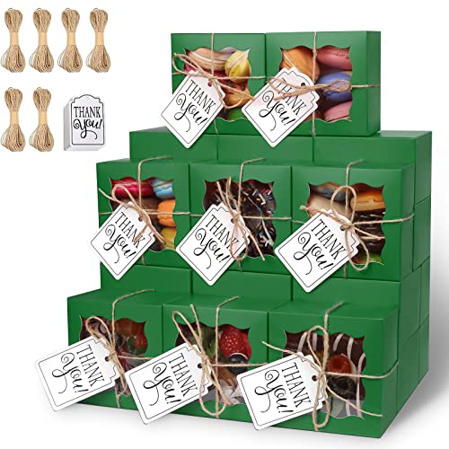 KPOSIYA 60pcs Small Cookie Boxes with Window, 4x4x2.5 Green Bakery Box - color: Green, size: 60