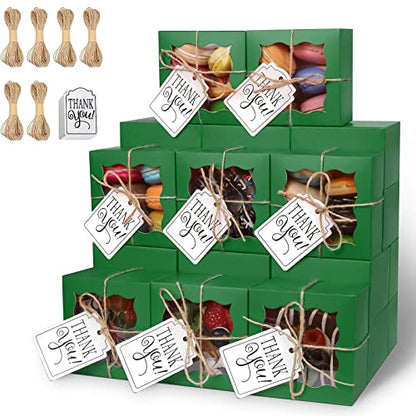 KPOSIYA 60pcs Small Cookie Boxes with Window, 4x4x2.5 Green Bakery Box - color: Green, size: 60