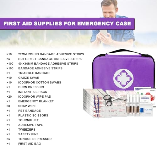 First Aid Kit 300PCS Car Home Camping Essentials Purple 1st Aid - style: 300Pcs-Purple