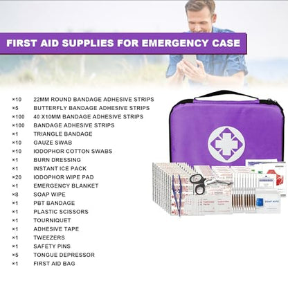 First Aid Kit 300PCS Car Home Camping Essentials Purple 1st Aid - style: 300Pcs-Purple