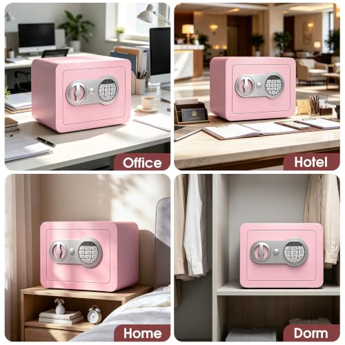 Small Safes for Home Small Safe Box Mini Safe with Coin Slot Personal Safes for Money Cash Documents Kids Safety Box with Digital Keyboard & Sensor Light Caja Fuerte Para Dinero 0.23 Cubic (pink) - color: pink