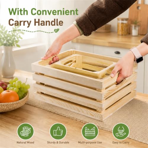 ZENFUN 3 Pack Wooden Nesting Crates with Handles, Decorative Hand Crafted Wood Box Nesting Crate Farmhouse Storage Basket Container for Display and Organization, Home Centerpieces