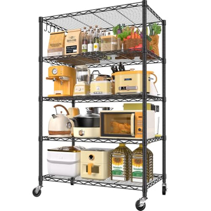 24" W x 18" D x 75" H Wire Storage Shelves with Wheels: 5 Tier Adjustable Metal Shelving Unit, NSF Heavy Duty Kitchen Bakers Rack, Rolling Pantry Shelf Organizer for Closet, Laundry, Garage - size: 24"W x 18"D x 75"H
