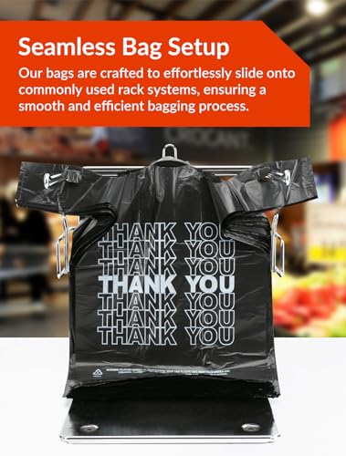 UMT Plastar 500 Count Thank You Bags, 12 x 6 x 22 in, Black Grocery Bags