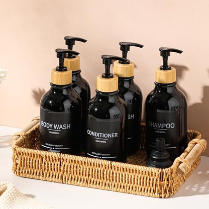 Shampoo and Conditioner Dispenser Bottles,5Pack Dispenser Bottles Refillable,16.9oz Shower Containers for Conditioner,(Black) Bathroom Shampoo Dispenser Set - color: Black-b