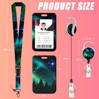 Starry Sky Forest ID Badge Holder with Lanyards, Detachable Lanyards for ID Badges, Retractable Badge Reel with Heavy Duty Clip for Nurse Teacher Office Staff Student - color: Starry Sky