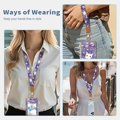 Lanyard Wallet with Id Badge Holder Cat Keychain for Card Women - color: Cat White