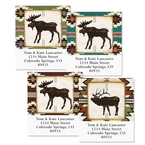 Rustic Lodge Personalized Address Labels - Set of 144 (4 Designs), Self-Adhesive, Large Flat-Sheet Select Labels, By Colorful Images - style: Rustic