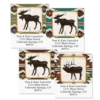 Rustic Lodge Personalized Address Labels - Set of 144 (4 Designs), Self-Adhesive, Large Flat-Sheet Select Labels, By Colorful Images - style: Rustic