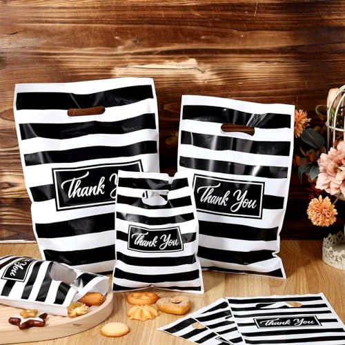Jeyiour 300 Pcs Thank You Plastic Bags with Handles for business,Stripe - style: Stripe