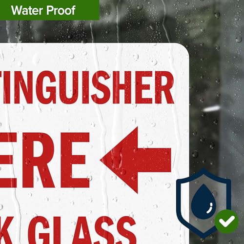 Fire Extinguisher Here Break Glass Sign, (MS-25700) 10x7 Inches, 4 Mil Vinyl Decal Stickers Weather Resistant, Made in USA by My Sign Center - size: 7x10 Vinyl Sticker