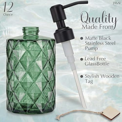 JASAI Forest Green Glass Soap Dispenser with Black Rustproof Pump - color: Forest Green