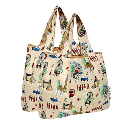 allydrew Medium Foldable Tote Nylon Reusable Grocery Bag (Set of 2) - color: Britain