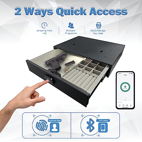 Quick-Access Biometric Drawer Pistol Safe with LED Light