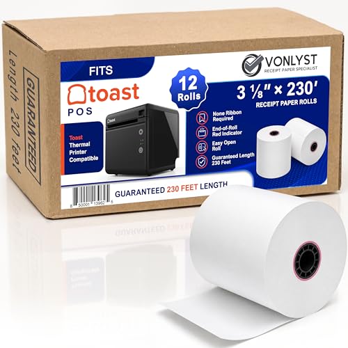 Thermal Printer Paper Roll for Toast TP200 Receipt Printer Point of Sale (12 rolls)