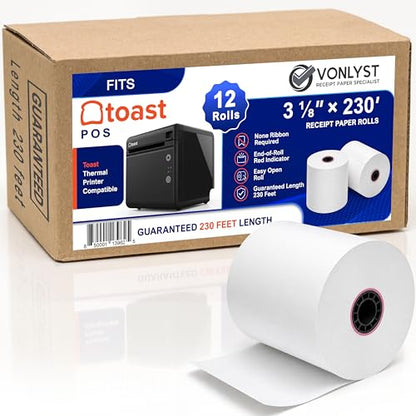 Thermal Printer Paper Roll for Toast TP200 Receipt Printer Point of Sale (12 rolls)