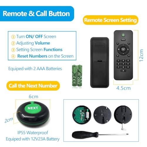 Take a Number Machine Queue Wireless Calling System for Customers with 1 Dot-Matrix Display Show Now Serving Number 2 Waterproof Next Call Button 1 Green Ticket Dispenser