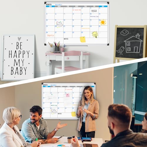 XBoard Magnetic Calendar Whiteboard 48" x 36", Monthly Calendar Dry Erase Board, Silver Aluminium Framed Planning Board for Home Office School - size: 48"W x 35.7"H