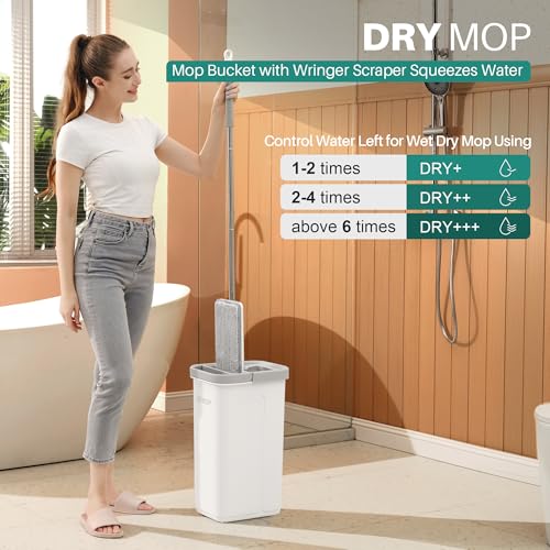 JOYMOOP Bathroom Cleaning Set, Mop and Bucket System with Toilet Brush Set, White, Microfiber Flat Mop for Household & Commercial Floor and Bathroom Cleaning - color: B