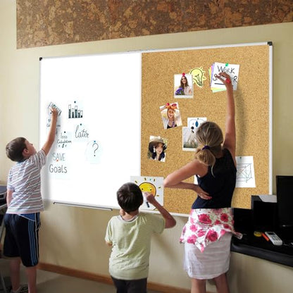 XBoard Magnetic White Board and Bulletin Corkboard Combination, 60 x 48 Inch Foldable Dry Erase & Cork Combo Board for wall with Aluminum Frame, 5' x 4' Notice Memo Board Pin Vision Board - size: 48" x 60"