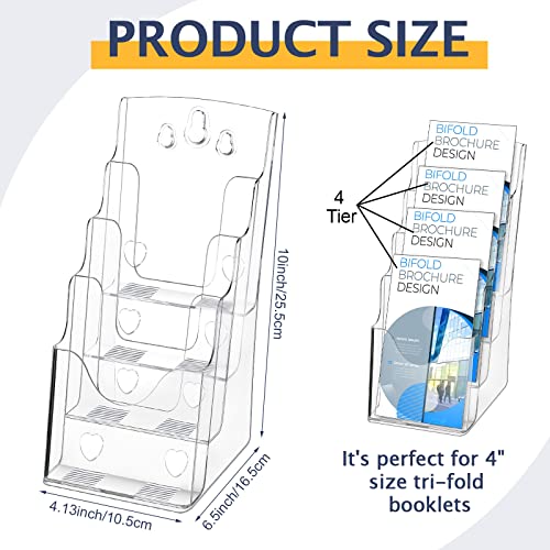 Crtiin 2 Pack 4 Tier Acrylic Brochure Holder 4 X 9 Inch, Clear Display - size: 4 x 9 Inch