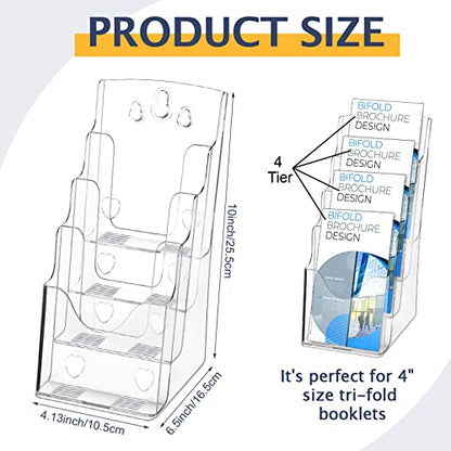 Crtiin 2 Pack 4 Tier Acrylic Brochure Holder 4 X 9 Inch, Clear Display - size: 4 x 9 Inch