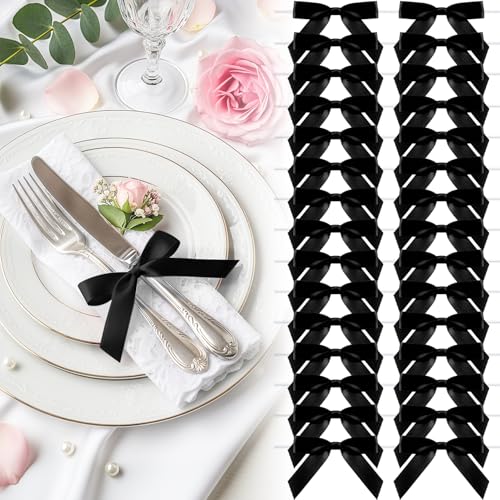 2.5" Black Satin Ribbon Bows (50 Packs) - color: Black, size: 2.5 Inch - 50pcs