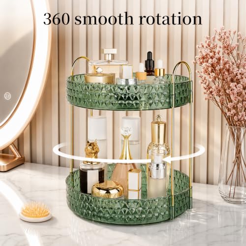 Large Capacity Rotating Makeup Organizer Perfume Stand Holder, 2 Tier Green - color: Green, size: 2 Tier (Standard)