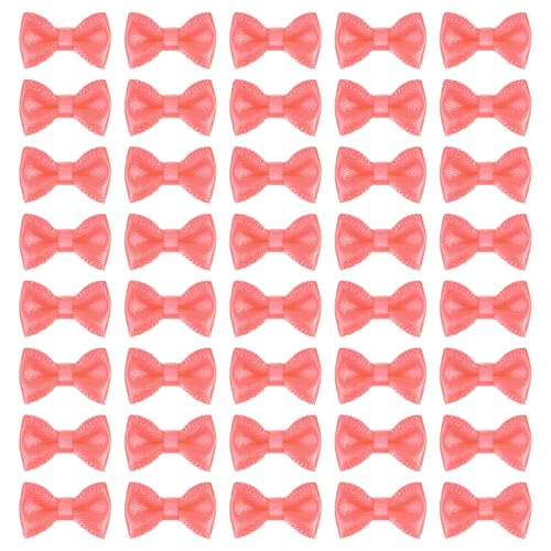 MECCANIXITY 100 Pcs Mini Ribbon Bow 0.8" Mini Fabric Satin Ribbon Flower Bows for Craft DIY Sewing Wedding Birthday Party, Red - color: Red