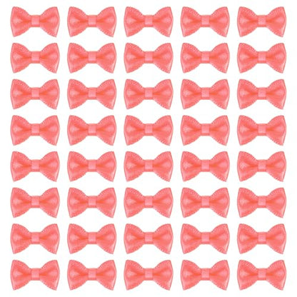 MECCANIXITY 100 Pcs Mini Ribbon Bow 0.8" Mini Fabric Satin Ribbon Flower Bows for Craft DIY Sewing Wedding Birthday Party, Red - color: Red