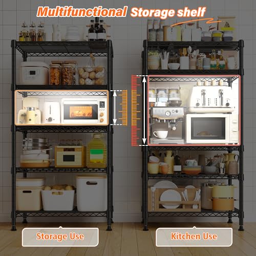 REIBII 63" H Storage Shelves, Space Saving & 5 Tier Adjustable, for Kitchen - size: 【5 Tier】63"H X 21.65"W X 11.8"D