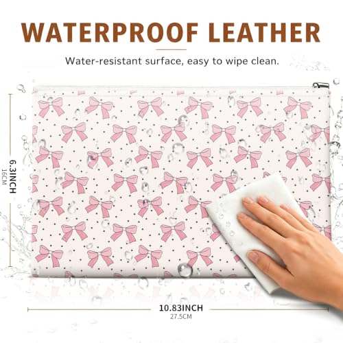 Money Bag with Zipper, Cute PU Leather Cash Bags, Portable Bank Bag Money Pouch for Cash, Coins, Checks, Receipts, Invoices Cosmetics Tools, Deposit Bag for Office Travel, Pink Bow - color: Pink Bow