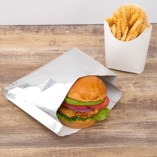 Restaurantware-Bag Tek 7.9 x 1.7 x 7.9 Inch Foil Lined Bags, 100 Greaseproof Foil Food Wrappers - Freezable, Non-Vented, Silver Paper Hot Sandwich Bags, Keeps Food Warm, For Hot And Cold Foods - size: 7.8"