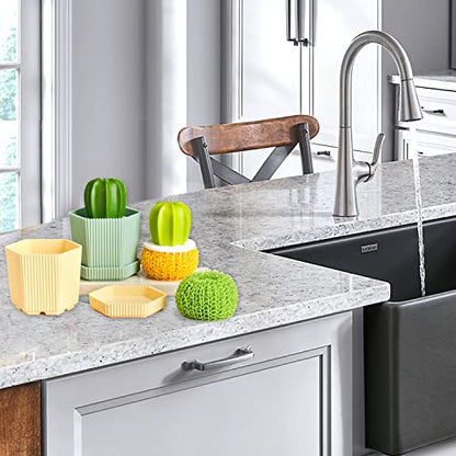 Cactus Mini Dish Brush Set with Drip Tray (3 Replacement Brushes), Durable Kitchen Cleaning Scrubbers for Plates, Pans, Pots, Sink (Green) - color: Green
