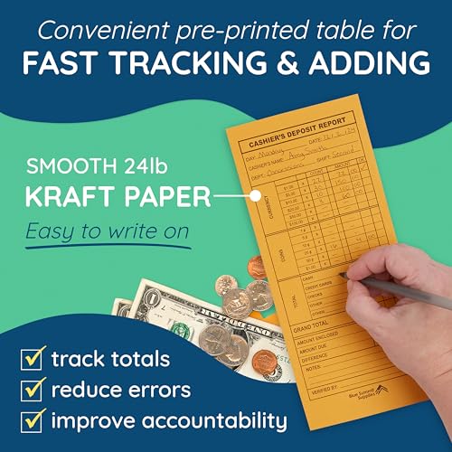 Blue Summit Supplies 500 Cash Deposit Envelopes, 24lb Kraft, Gummed Seal