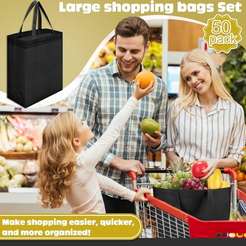 Windyun 50 Pcs Reusable Tote Bag Bulk 8 x 4 x 10 Inch, Black - color: Black