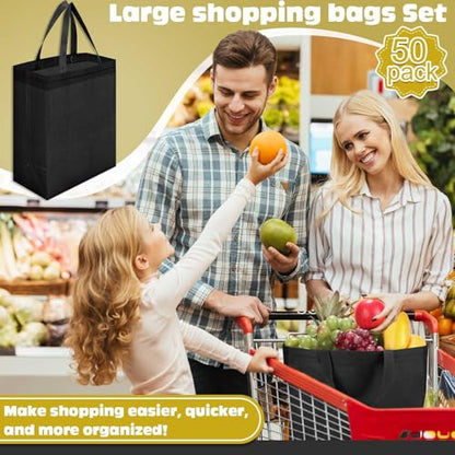 Windyun 50 Pcs Reusable Tote Bag Bulk 8 x 4 x 10 Inch, Black - color: Black