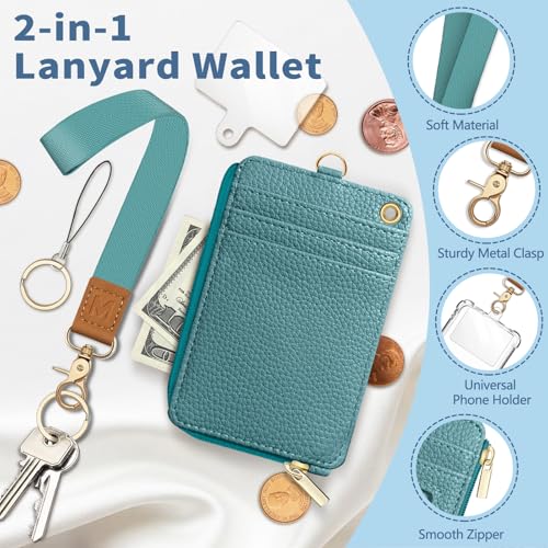 Blue Lanyard Wallet with Id Badge Holder Keychain for Card Women - color: Solid-blue